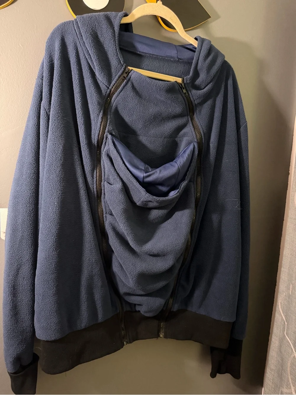 Navy Blue Fleece Hoodie with Front Baby Pocket Carrier